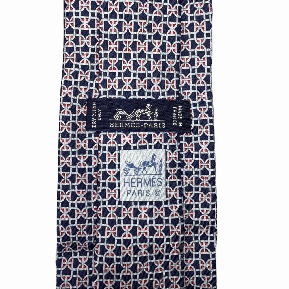 Hermes Recent Tie Maillon Chain D'Ancre Link Navy Silk 605824 IA 3.25" x 61.75"